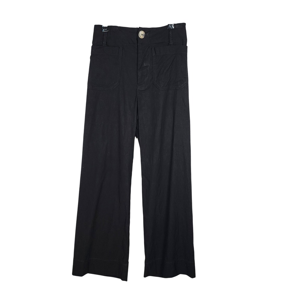 Maeve Anthropologie The Colette Wide Leg Crop Pant Black Womens S Linen Blend
